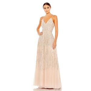 MAC DUGGAL Dress Size 12 Evening Gown Sequin NEW Pink Peach V Neck